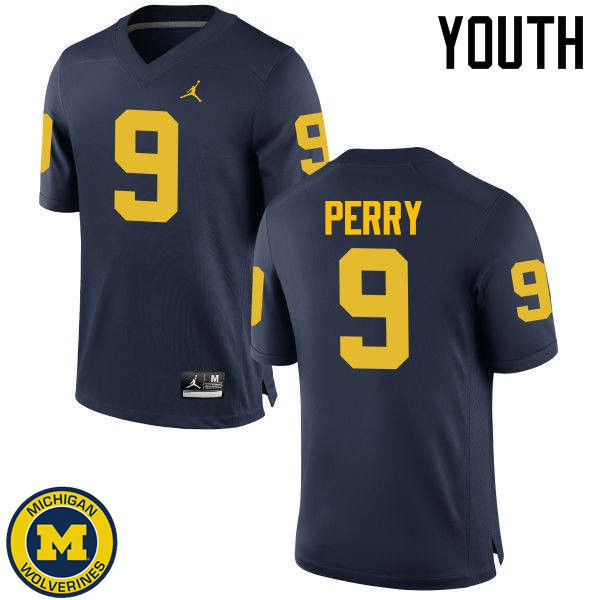 Youth Michigan Wolverines #9 Grant Perry Navy University Jersey